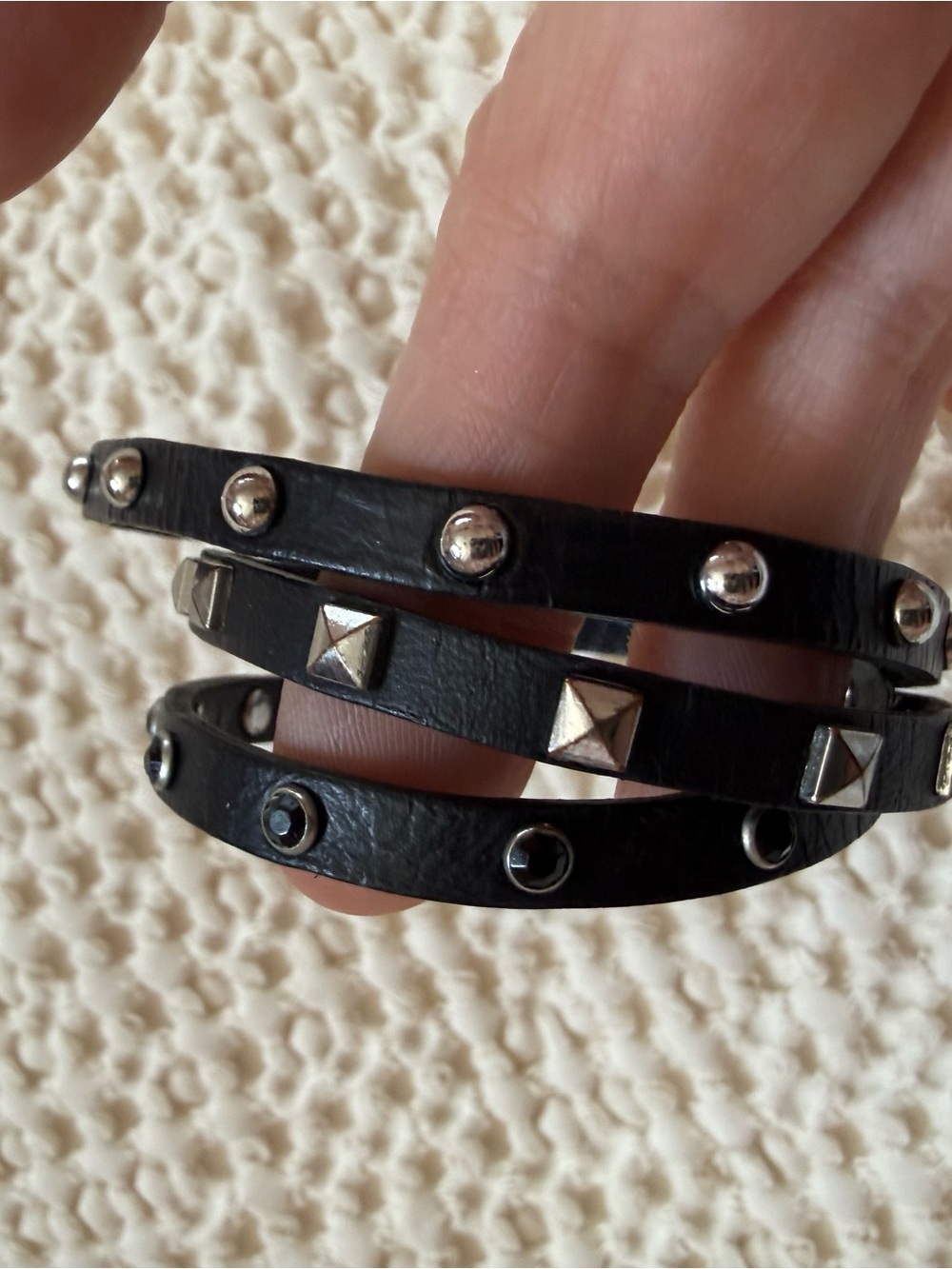 Stella & Dot Black Studded Leather Wrap Bracelet